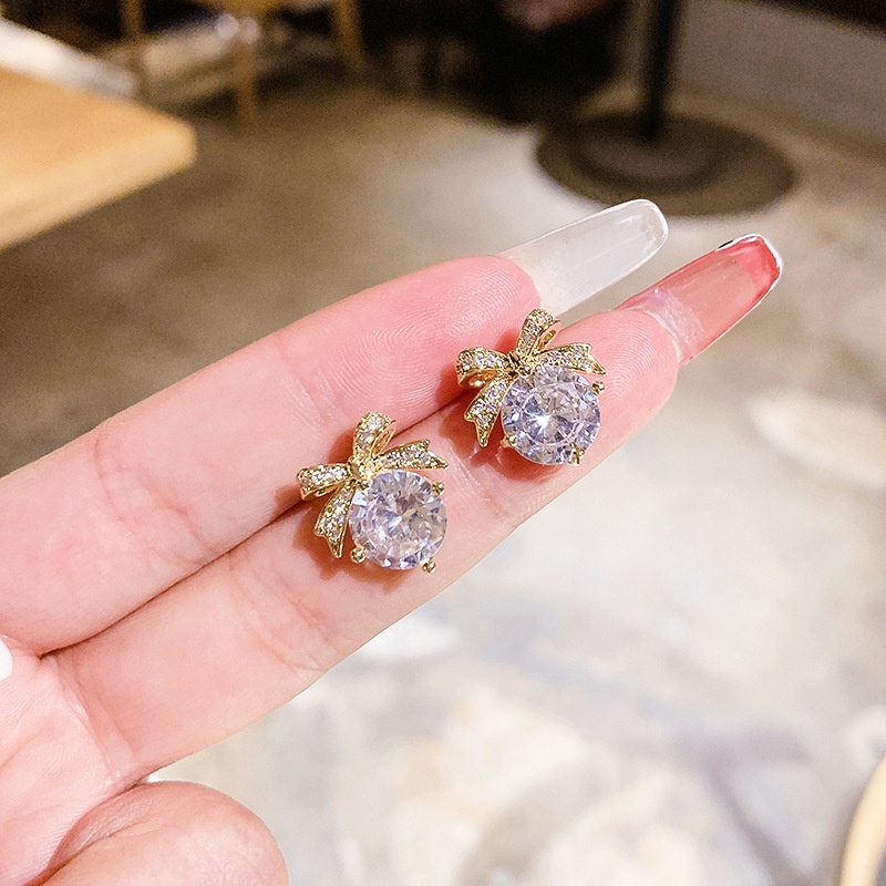 Đôi Bông Tai Hình Nơ Đính Đá Thời Trang