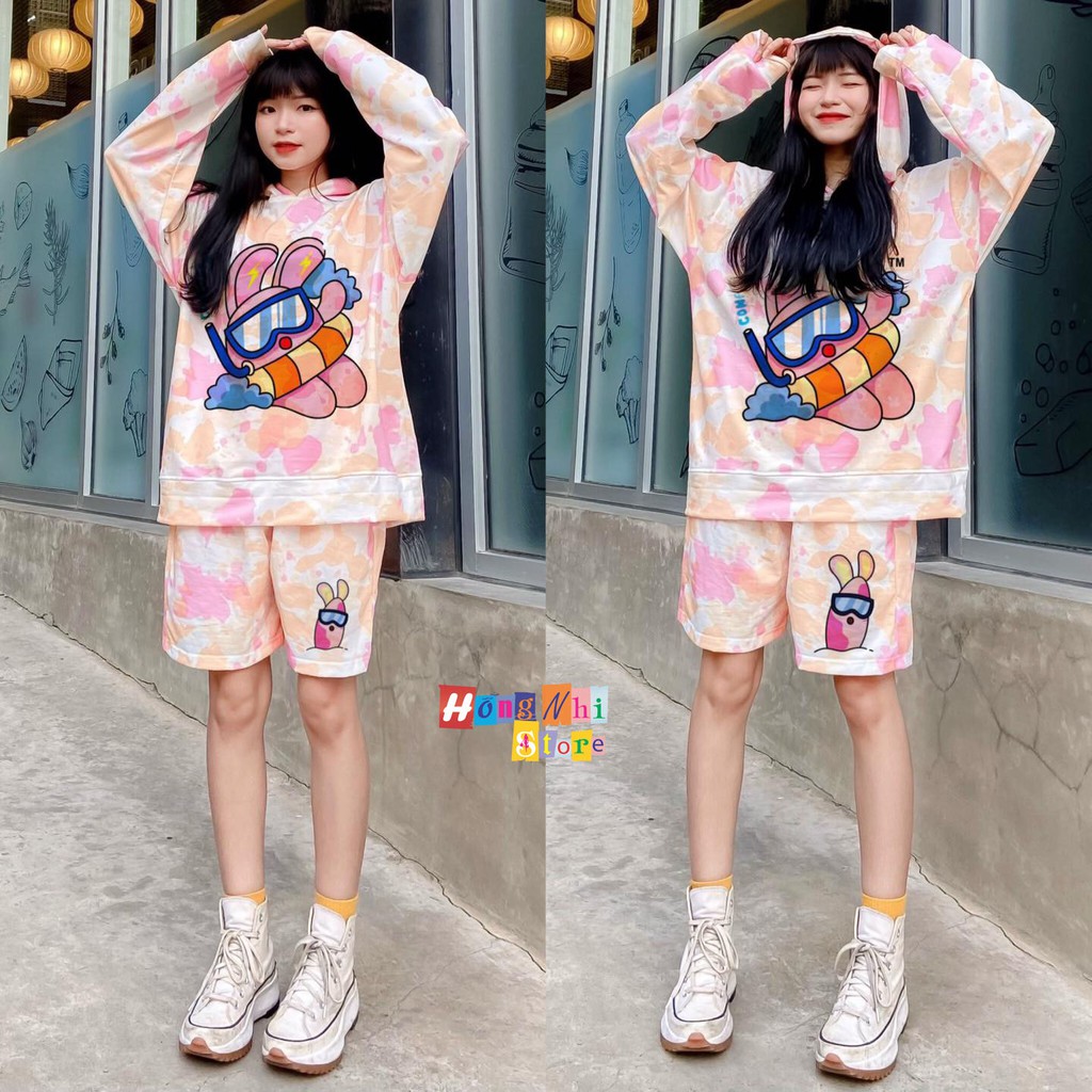 Set Áo Hoodie 3D In Hình Unisex Dáng Rộng Kèm Quần Short - Set Bộ Hoodie Loang Màu - MM