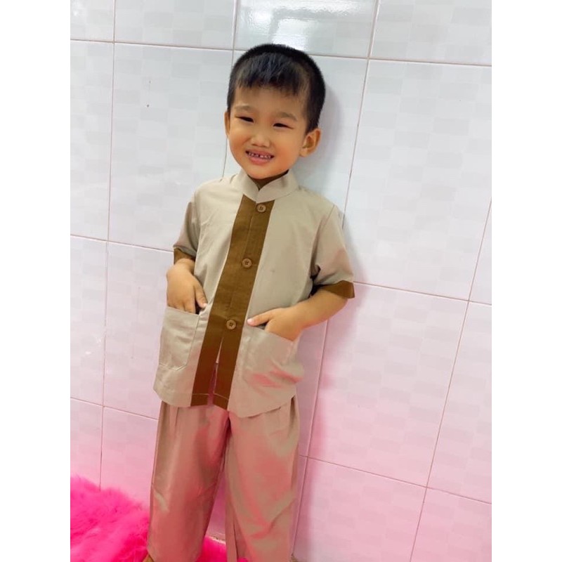 Đồ lam đi chùa lãnh tụ phối , thời trang trẻ em, đồ bộ bé trai