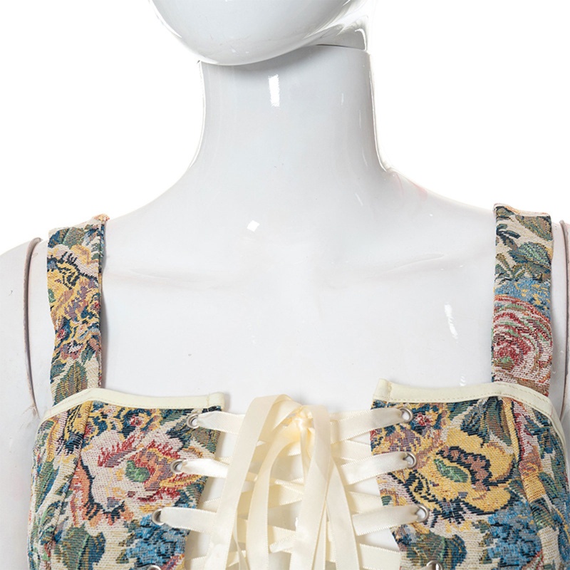 Áo Croptop Không Tay Thêu Hoa Phong Cách Steampunk Cho Nữ