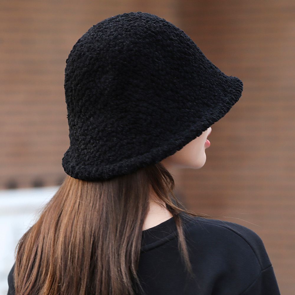 Mũ bucket vải len lông cừu màu trơn đơn giản thời trang Hàn Quốc cho nữ