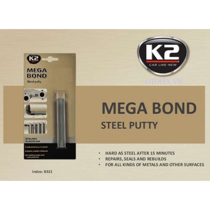 K2 Mega Bond - keo gắn hàn đắp kim loại, nhựa dùng cho sửa chữa ô tô xe máy và công nghiệp