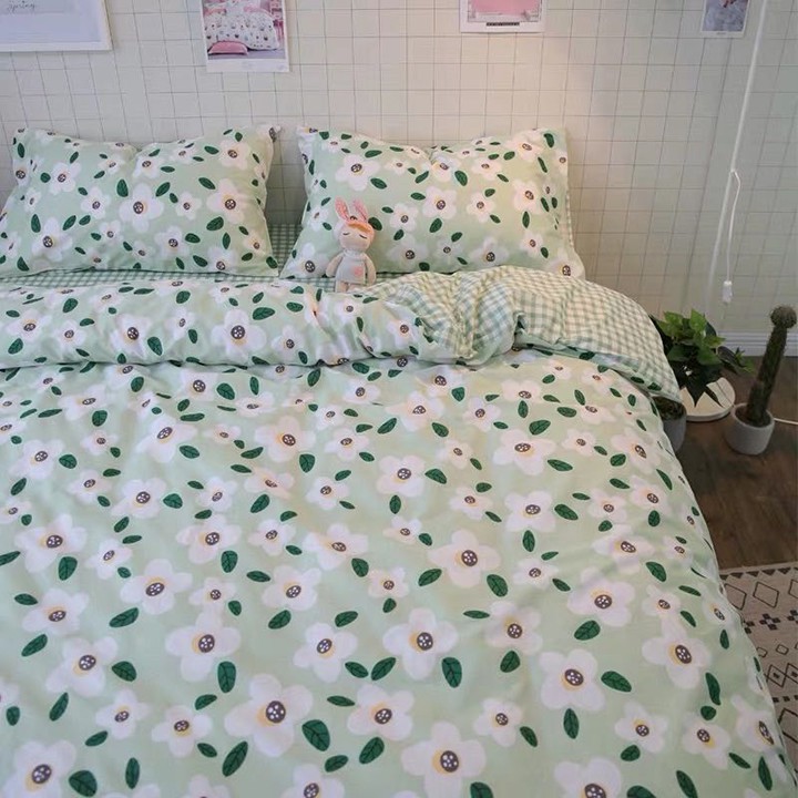 Bộ chăn ga gối , drap giường chất cotton poly họa tiết hoa cọ