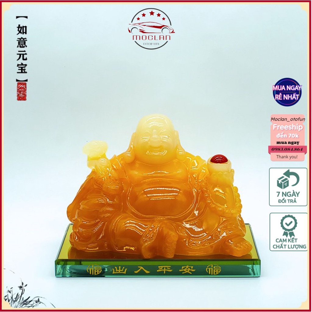 Trang trí taplo ô tô - Tượng phật di lặc ngồi chữ phúc và cầm gậy như ý đặt nội thất ô tô mang lại may mắn cho chủ xe
