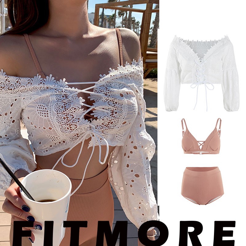 Set Đồ Bơi Ba Mảnh Cổ Chữ V Lưng Cao Quyến Rũ Cho Nữ