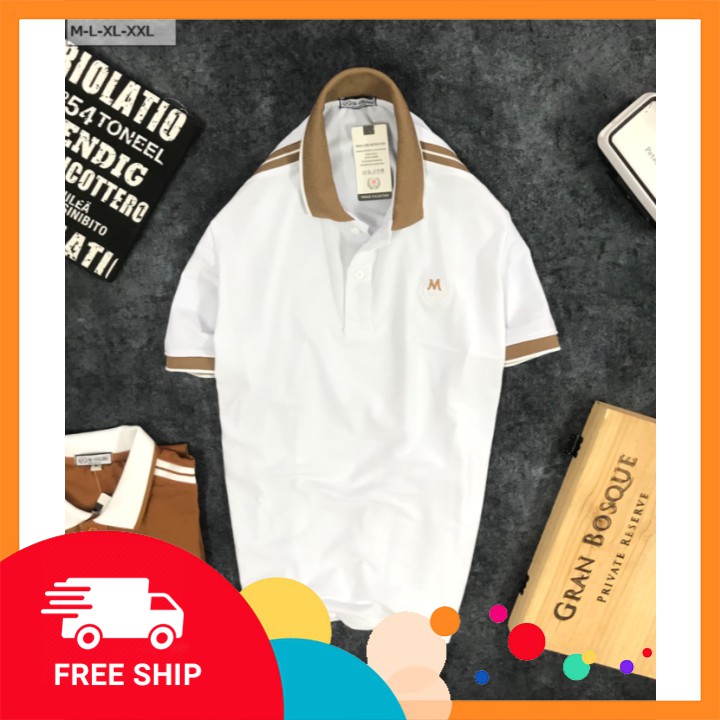 Áo Polo nam XẢ HÀNG‼️❣{1 ĐỔI 1}‼️❣ Áo polo thun nam cổ bẻ thêu chữ M đường may tinh tế, co giãn 4 chiều, thấm hút mồ hôi