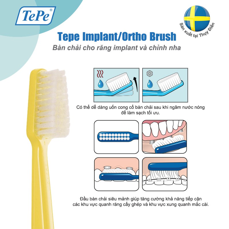 Bàn chải đánh răng chuyên biệt cho người niềng răng, chỉnh nha Tepe Implant Orthodontic