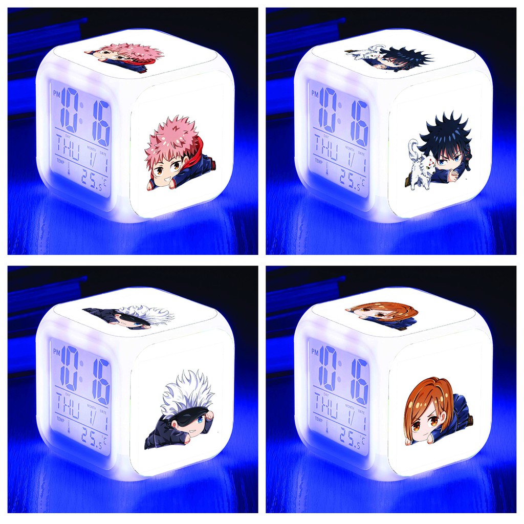 Đồng hồ báo thức để bàn in hình JUJUTSU KAISEN CHÚ THUẬT HỒI CHIẾN ver NẰM đèn LED đổi màu chibi anime