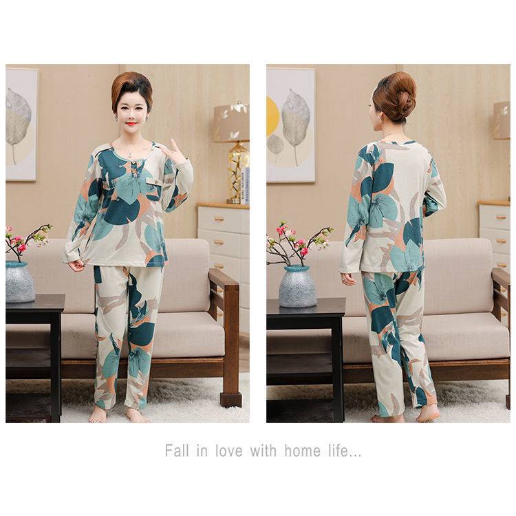 Bộ đồ ngủ tay dài plus size cho phụ nữ trung niên