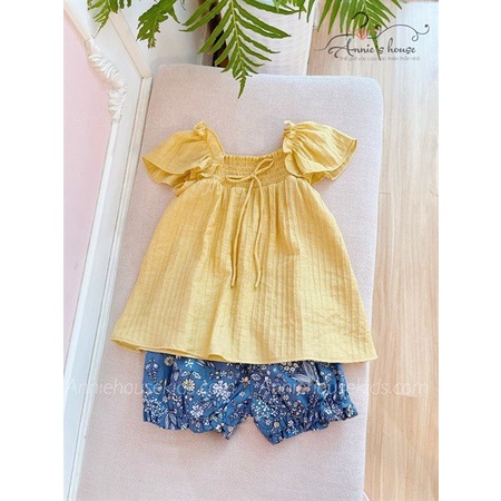 SET ĐẦM BÉ GÁI ANNIE SET BỘ TƠ NHÚNG THUN - VÀNG