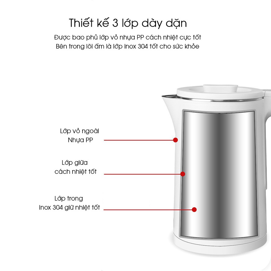 Ấm siêu tốc inox SUTAI  2 - 2.3 LÍT - Ấm đun nước siêu tốc, tiết kiệm điện, có đèn LED, không để lại cặn!