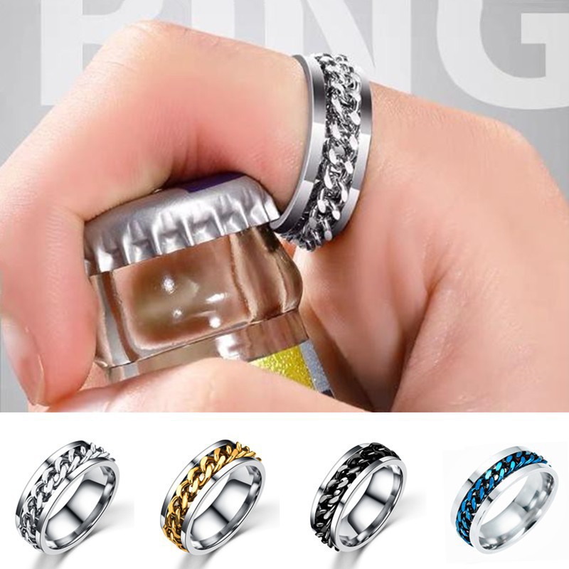 weiweijewelry/Nhẫn Thép Titan 316L Có Chuỗi Dây Xích Có Thể Xoay Mở Bia Cho Nam Và Nữ