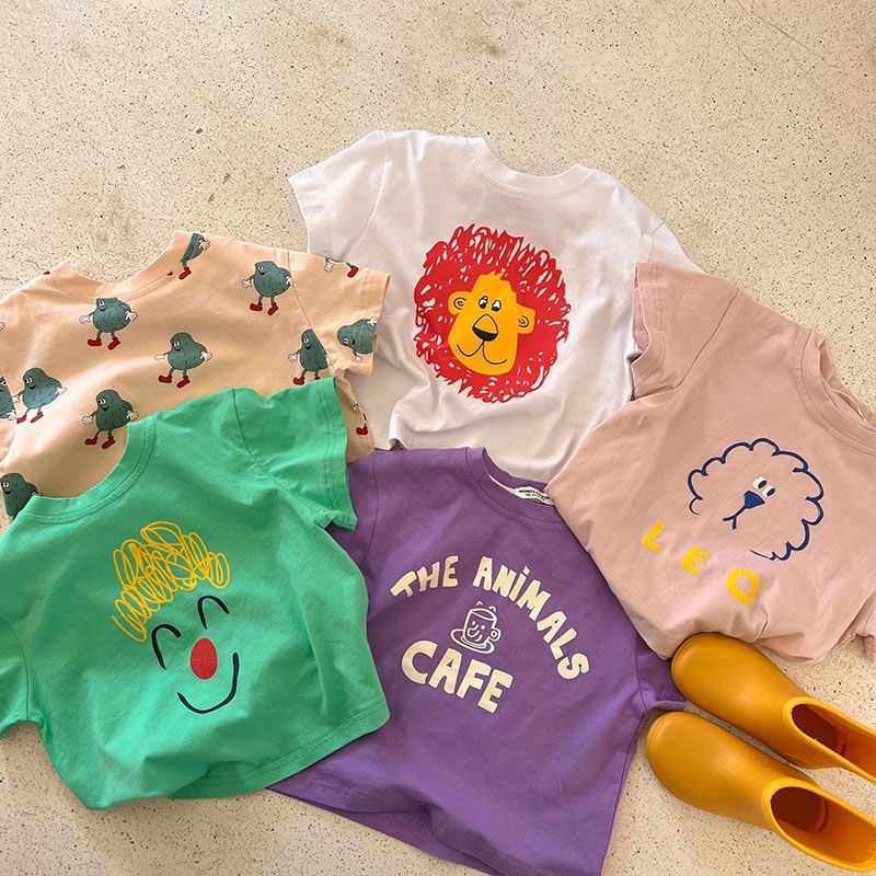 MNGRL Áo Thun In Hoạt Hình Cotton Cổ Tròn Hàn Quốc Mùa Hè Dành Cho Trẻ Em