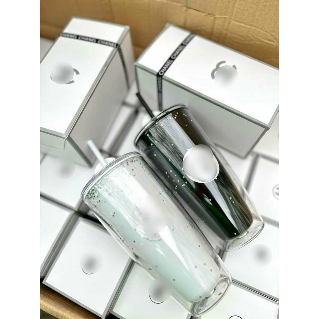LY NƯỚC ĐEN TRẮNG BẢN Bling lấp lánh Tặng Kèm Ống Hút Siêu Đẹp