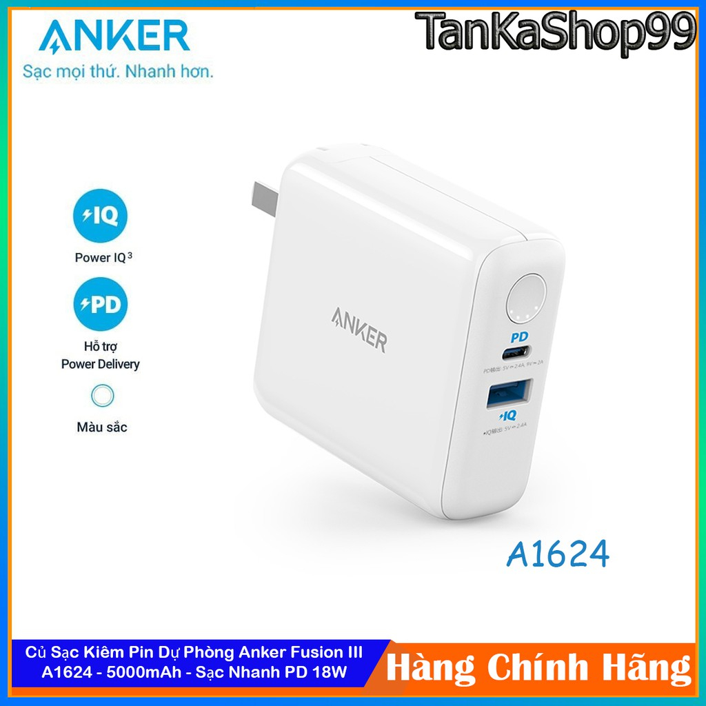 Củ Sạc Kiêm Pin Dự Phòng Anker Fusion III A1624 - 5000mAh - 1C 1A Sạc Nhanh PD 18w