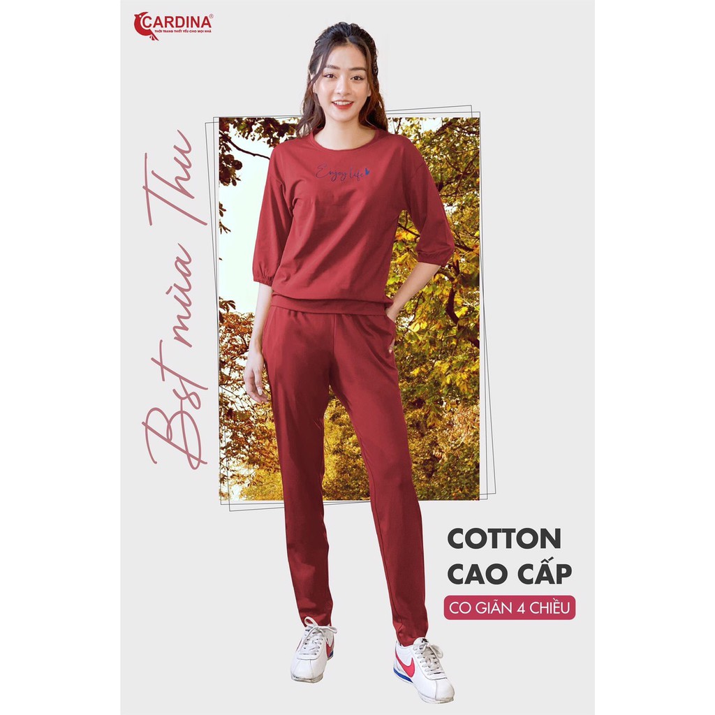 Đồ bộ thể thao Nữ thu đông Cardina đẹp, giá tốt, vải cotton cao cấp 4 màu dễ mặc quần dài, tay lỡ bo chun