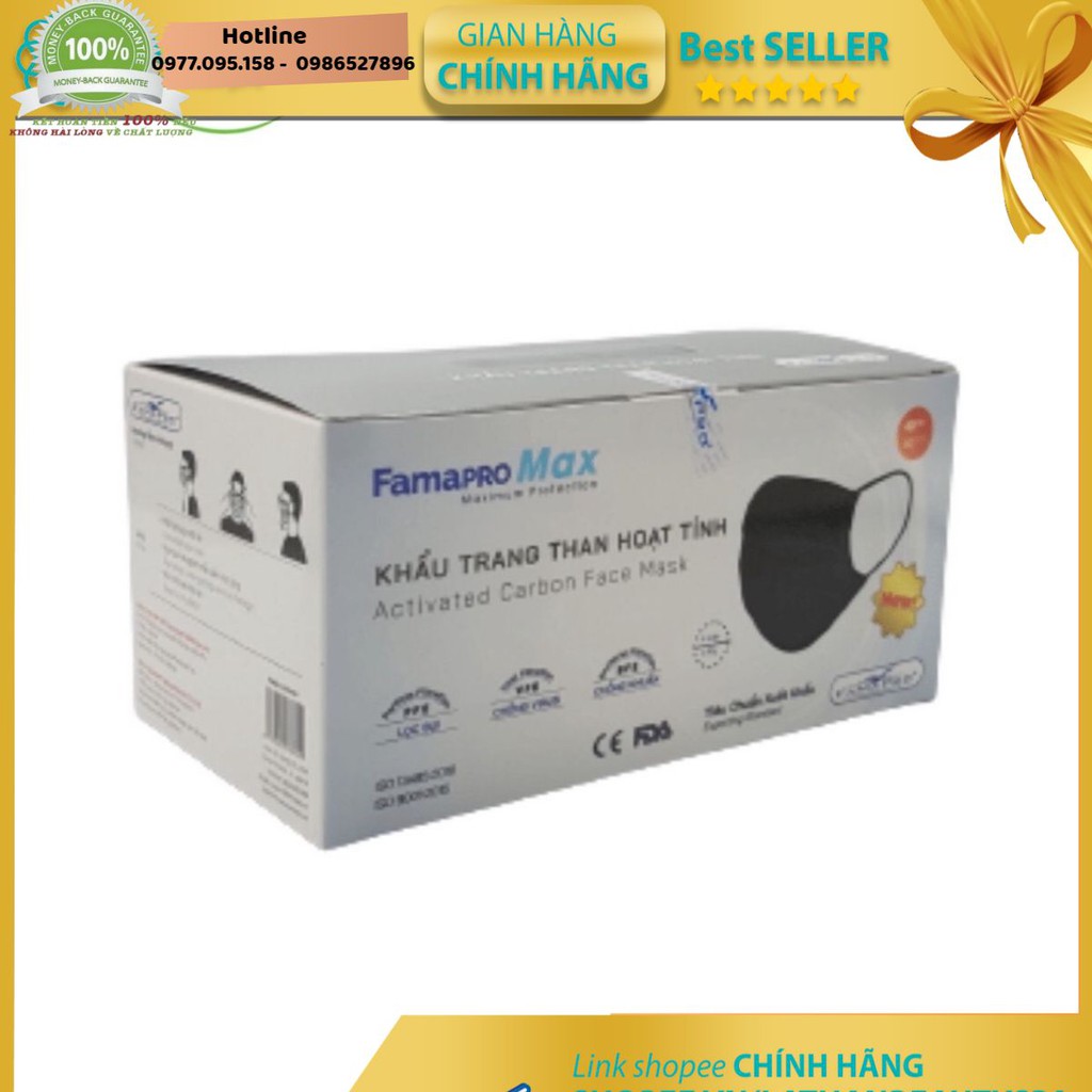 Khẩu trang y tế cao cấp than hoạt tính kháng khuẩn 4 lớp Famapro max màu đen (40 cái /hộp)