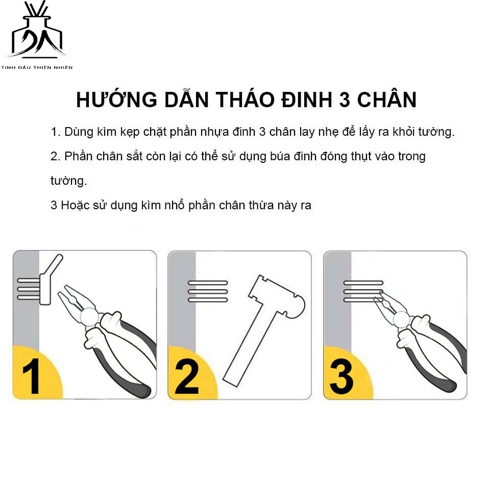 Combo 10 đinh 3 chân treo đồ không cần khoan tường, treo ảnh phòng khách