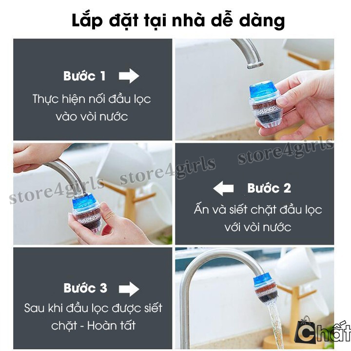 Đầu lọc nước trực tiếp tại vòi 6 tầng tiện ích, Đầu lọc nước đa năng lọc khí Clo dư rỉ sét, vi khuẩn, tạp chất