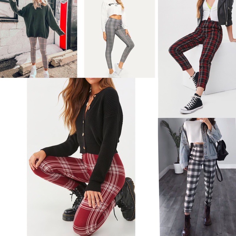 Quần legging Express kẻ caro chất co giãn mát VNXK