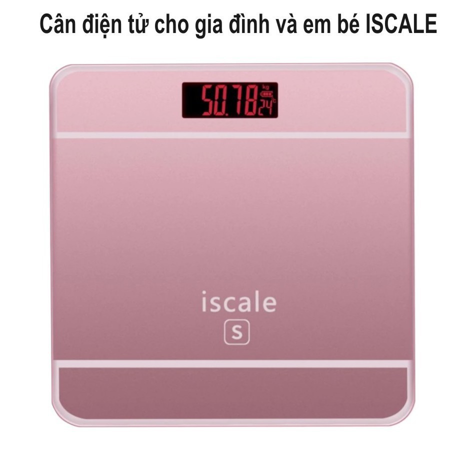 Cân điện tử sức khỏe Iscale chịu lực 180kg - có đèn led hiền thị và kính cường lực chống vỡ