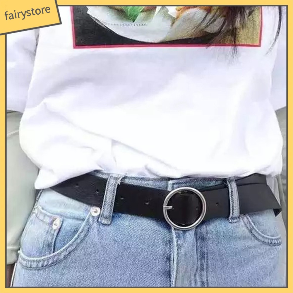 Thắt Lưng Da Phối Khoá Kim Loại Tròn Cho Nữ