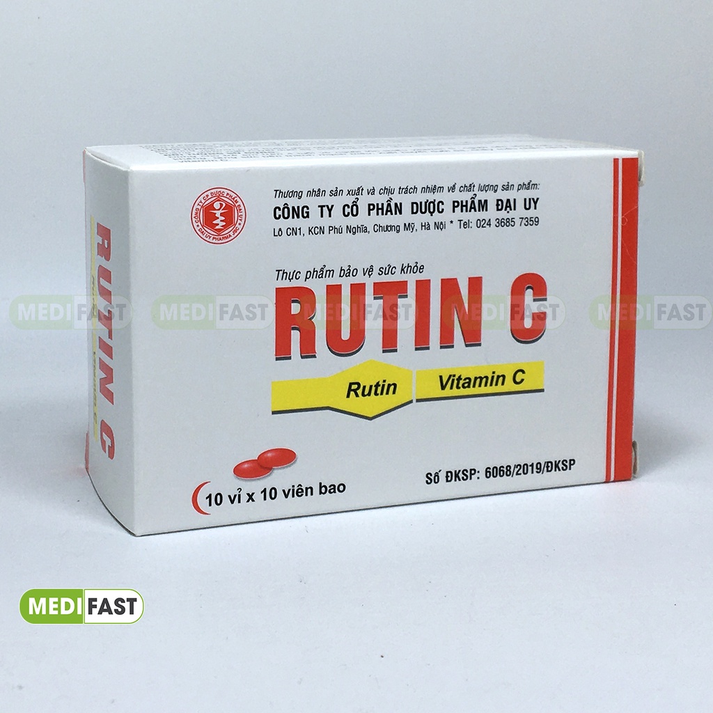 Bổ sung vitamin C, hỗ trợ phòng ngừa suy giãn tĩnh mạch, tăng sức đề kháng - Rutin C Đại Uy - Hộp 100 viên
