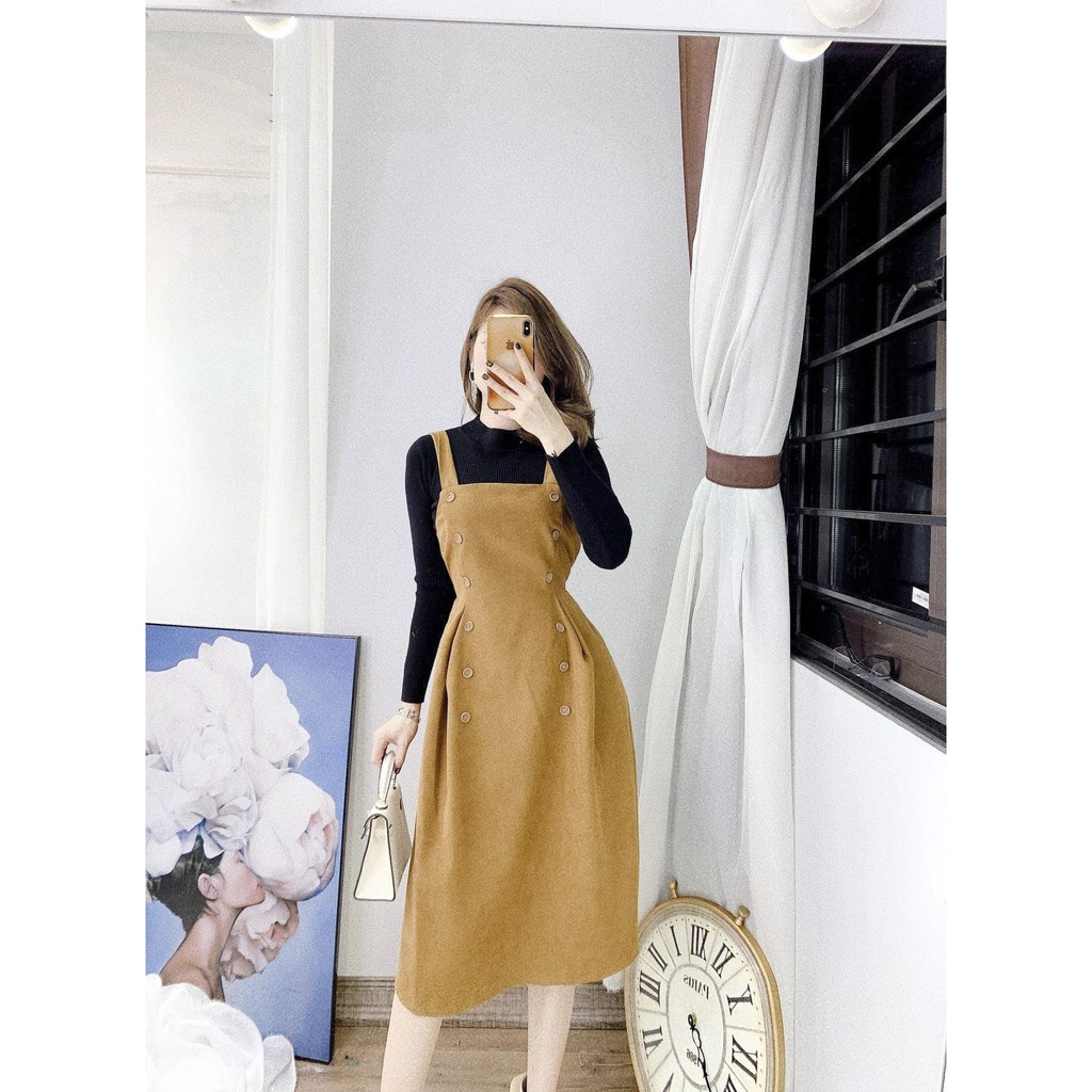 Váy Yếm Cúc + Áo Len Tăm Body | BigBuy360 - bigbuy360.vn