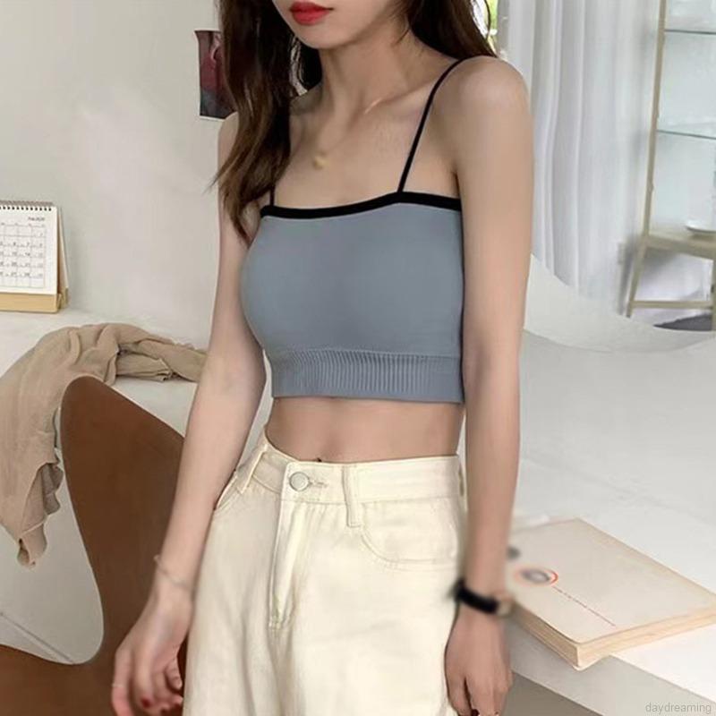 Áo Lót Thể Thao Phối Màu Tương Phản Có Đệm Ngực Kiểu Hàn Quốc Cho Nữ
