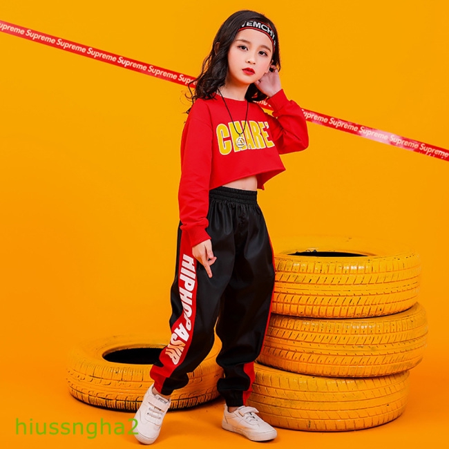 Áo croptop tay dài phong cách hip hop cá tính thời trang cho bé gái