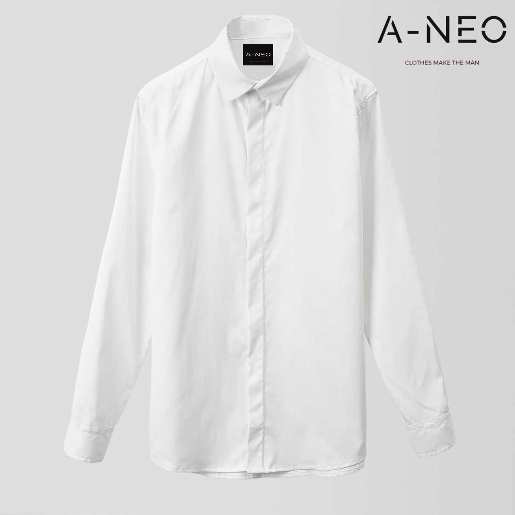 Áo sơ mi nam giấu cúc cao cấp màu trắng A-NEO chất vải lụa mềm mại thiết kế giấu cúc sang trọng thời trang công sở AAT1 | BigBuy360 - bigbuy360.vn