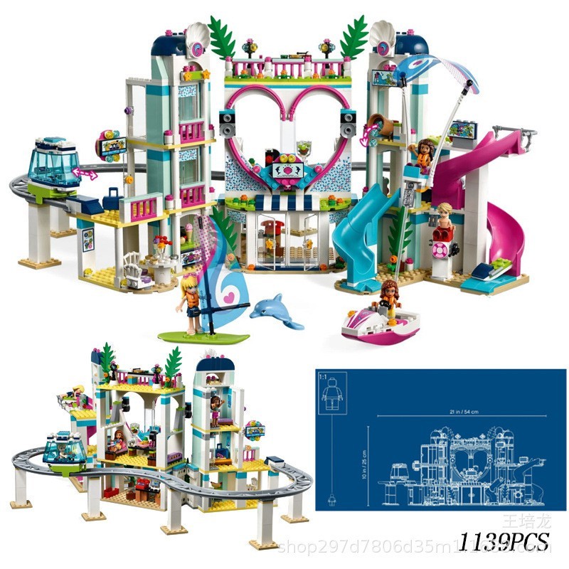 Đồ chơi lắp ráp kiểu lego Mô hình công viên nước Heartlake City Resort Công viên nước model 90003 với 800+ chi tiết