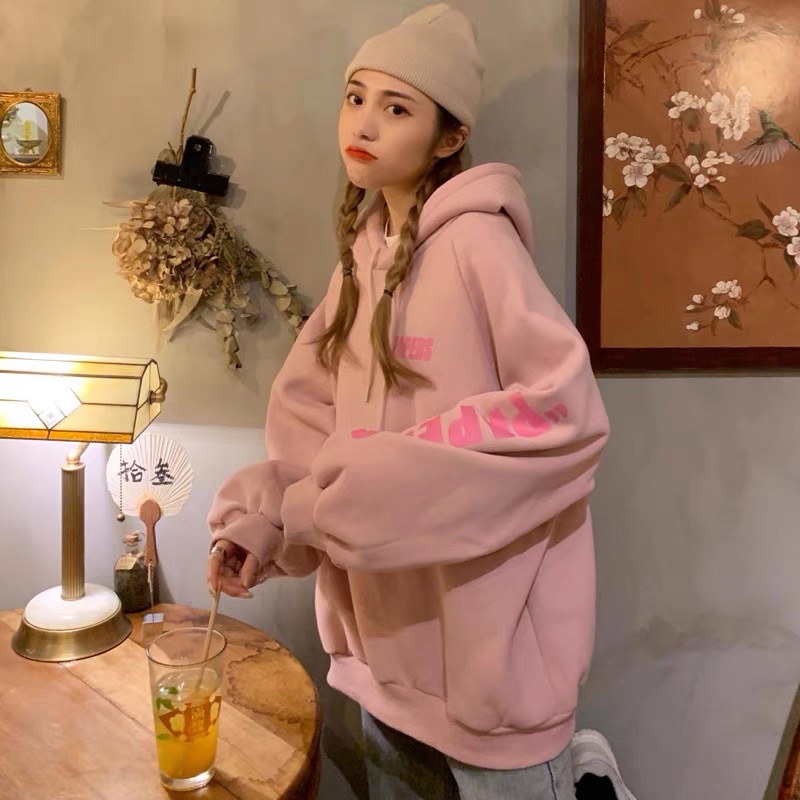 Áo hoodies nữ chất nỉ form rộng chất dầy dặn có mũ - Áo nỉ lót lông Quảng Châu cao cấp