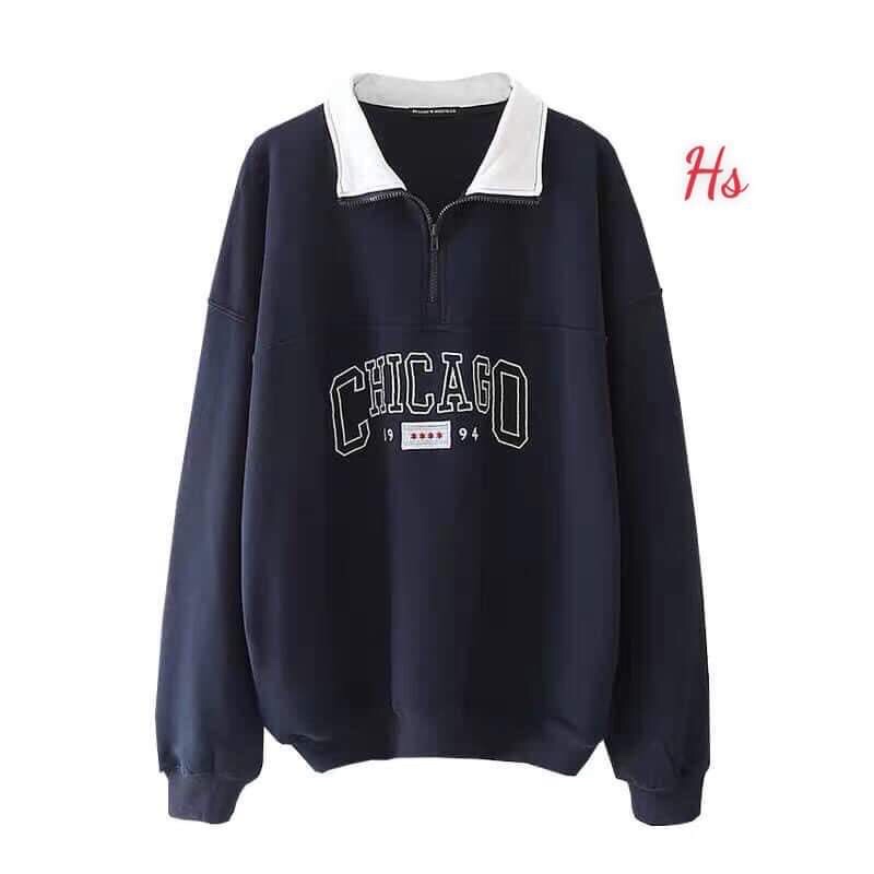 áo sweater polo cổ bẻ kéo thanh cổ trụ chicago