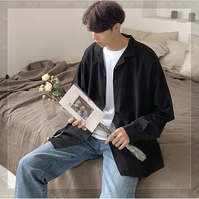 ÁO SƠ MI LỤA TAY DÀI TRƠN CỔ VEST NOCTURNAL Nam Nữ Cặp Đôi Unisex Phong Cách Dạo Phố Sài Gòn Ulzzang 2021 Đen & Trắng | BigBuy360 - bigbuy360.vn