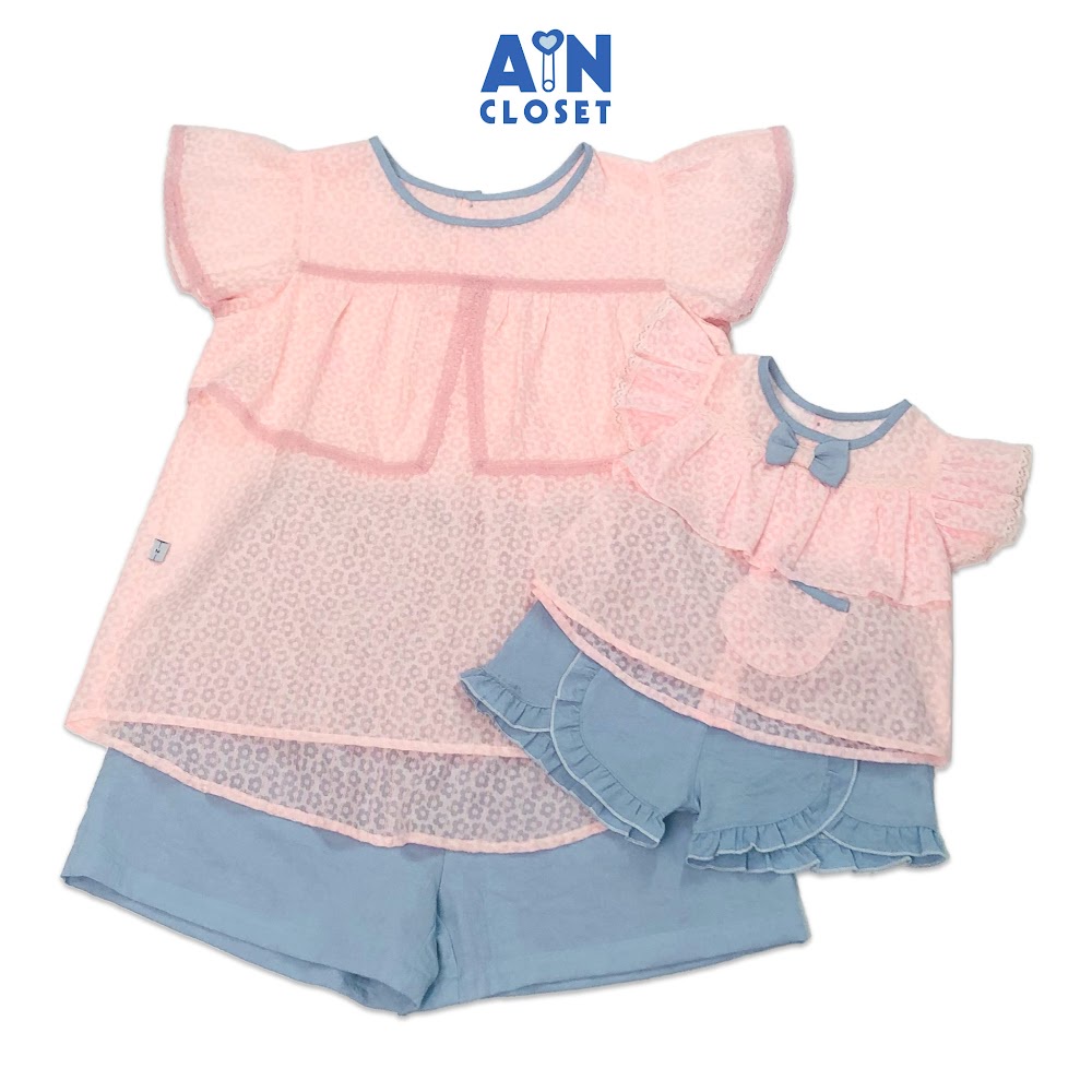 Bộ quần áo ngắn cho mẹ Hoa Cẩm cù hồng cotton - AICDME6YVPRG - AIN Closet