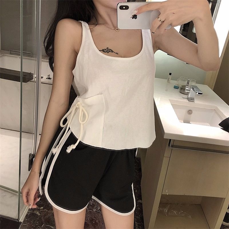 Áo Yếm Trơn 175245 Áo Thun Sát Nách Cổ Chữ U Lớn Có Dây Rút Dễ Phối Đồ