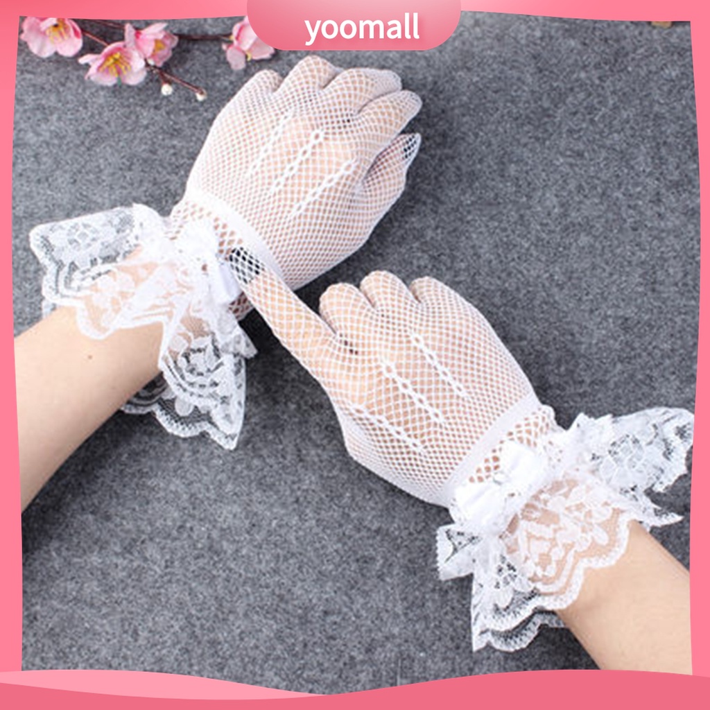 Yomall♡ 1 Đôi Găng Tay Cô Dâu Phối Ren Đính Nơ Thời Trang