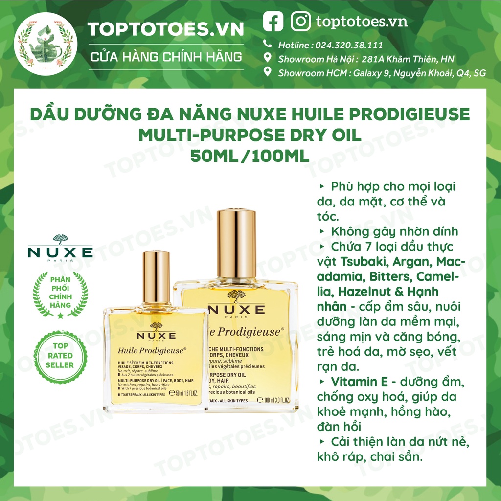 Dầu dưỡng đa năng Nuxe Huile Prodigieuse Multi-Purpose Dry Oil cho da mặt, body, tóc 50ml &amp; 100ml [NHẬP KHẨU CHÍNH HÃNG]