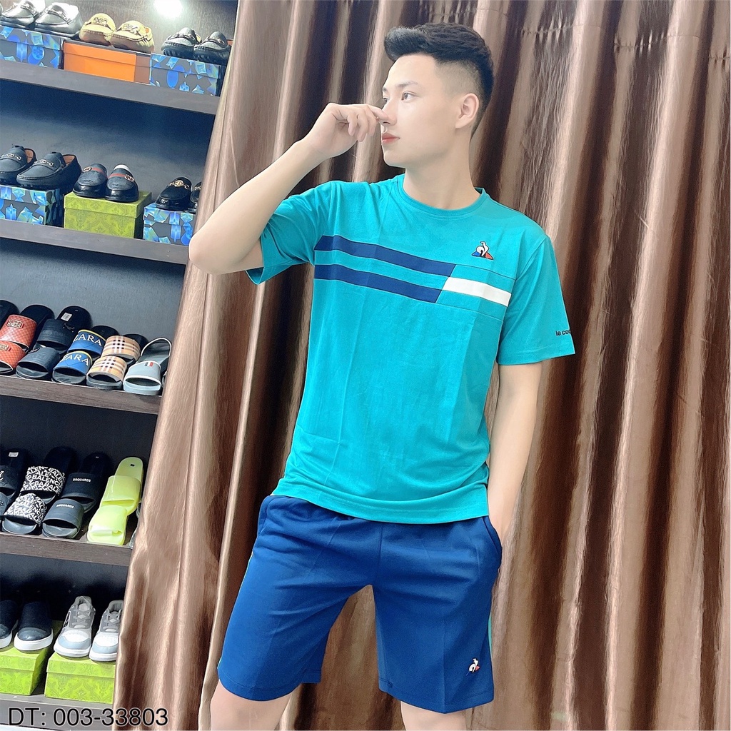 Bộ Hè Nam Cổ Tròn . Đồ Bộ Thể Thao Hè Thêu Logo Gà  Chất Liệu Vải Gai Co giãn Cao Cấp Hàng QC DT STORE