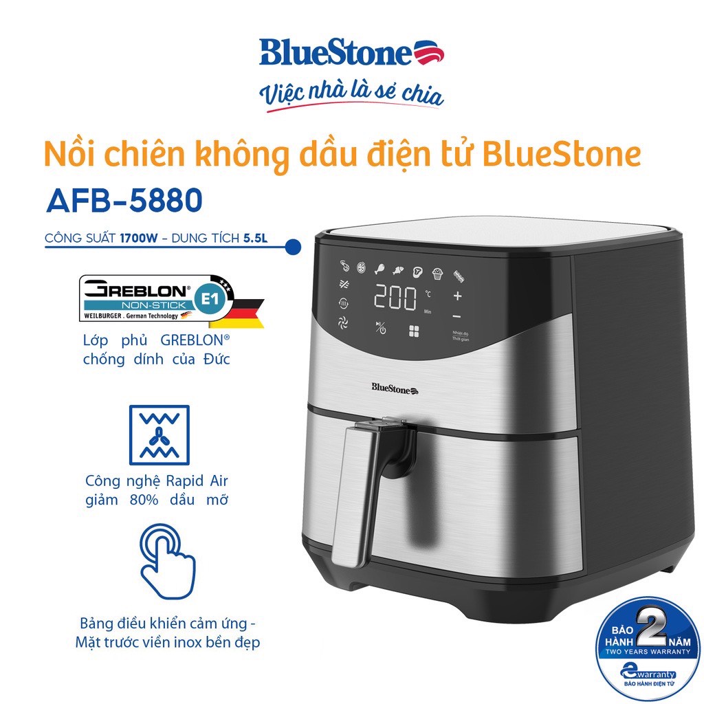 Nồi Chiên Không Dầu BlueStone AFB-5880  - Hàng chính hãng - Bảo hành 24 tháng