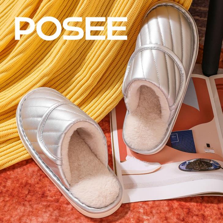 Đôi Dép POSEE PS04002 Phối Vải Lông Giữ Ấm Bàn Chân LEN