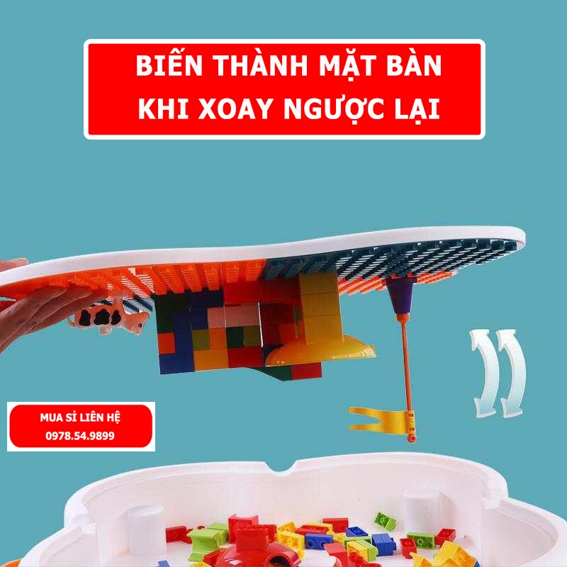 Bộ bàn lego đa năng cho bé hoa anh đào, Bàn học cho bé kèm chi tiết Lego