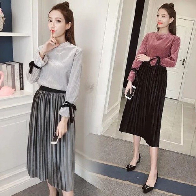 chân váy nhung xếp ly - mẫu giao ngẫu nhiên