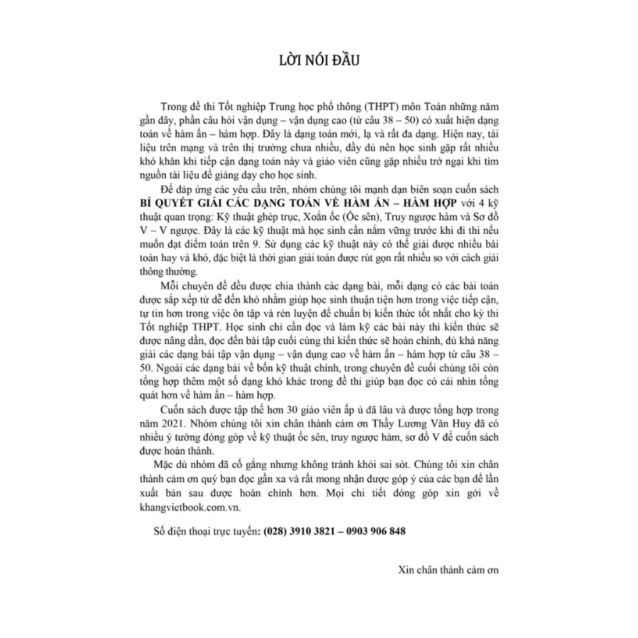 Sách - Bí Quyết Giải Các Dạng Toán Về Hàm Ẩn - Hàm Hợp - KV