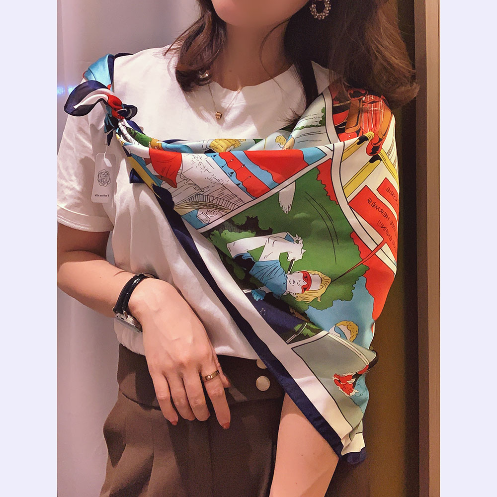 Parsimonious Women Silk Leaf Neck Scarf Femme Soie De Marque De Luxe Satin Turbante WJ1006-34