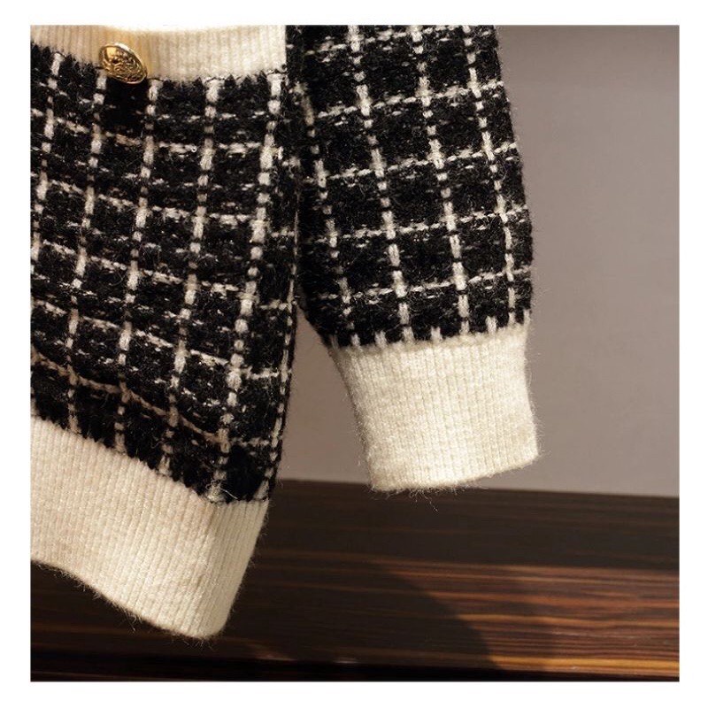 Áo cardigan ziczac gạo viền đen trắng Lucy Outfit thiết kế Áo len nhũ kẻ ô dáng rộng họa tiết Hàn Quốc | BigBuy360 - bigbuy360.vn