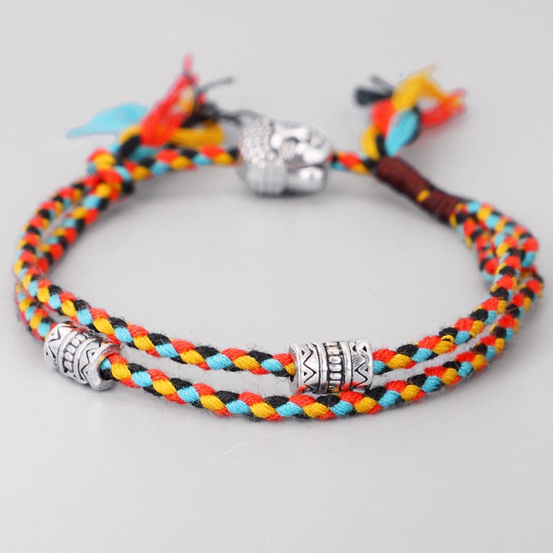 Vòng Tay Chỉ Ngũ Sắc Charm Đầu Phật phong cách dân tộc Tây Tạng, Vòng Tay Chỉ Ngũ Sắc Handmade