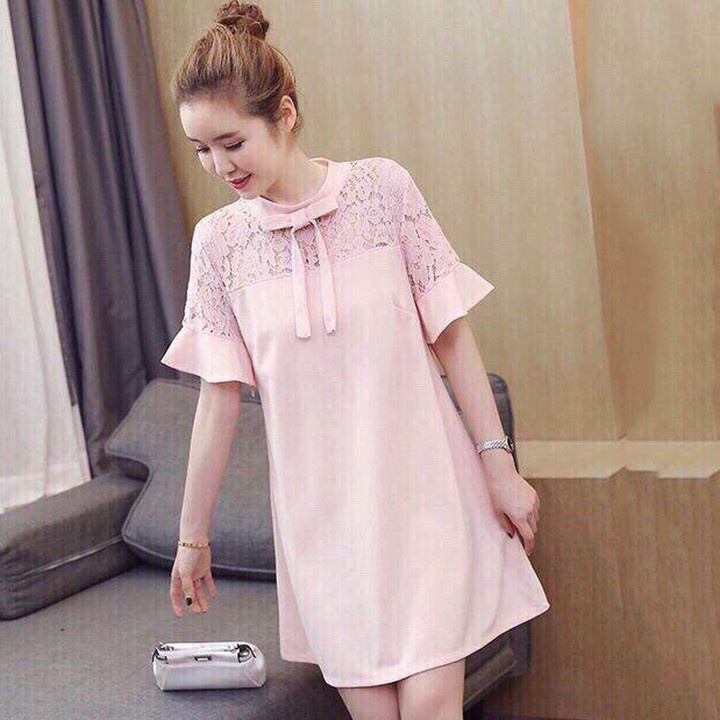 Đầm dáng suông PHỐI REN TAY LOA MP195🎀(1MÀU)🆕- kèm hình chụp thật sp 💯