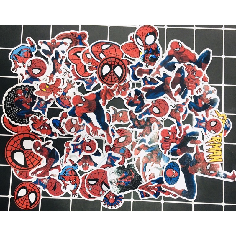 Sticker người nhện 30 cái ép lụa khác nhau có bóc dán